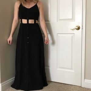 Black Button Up Paneled Maxi Dress